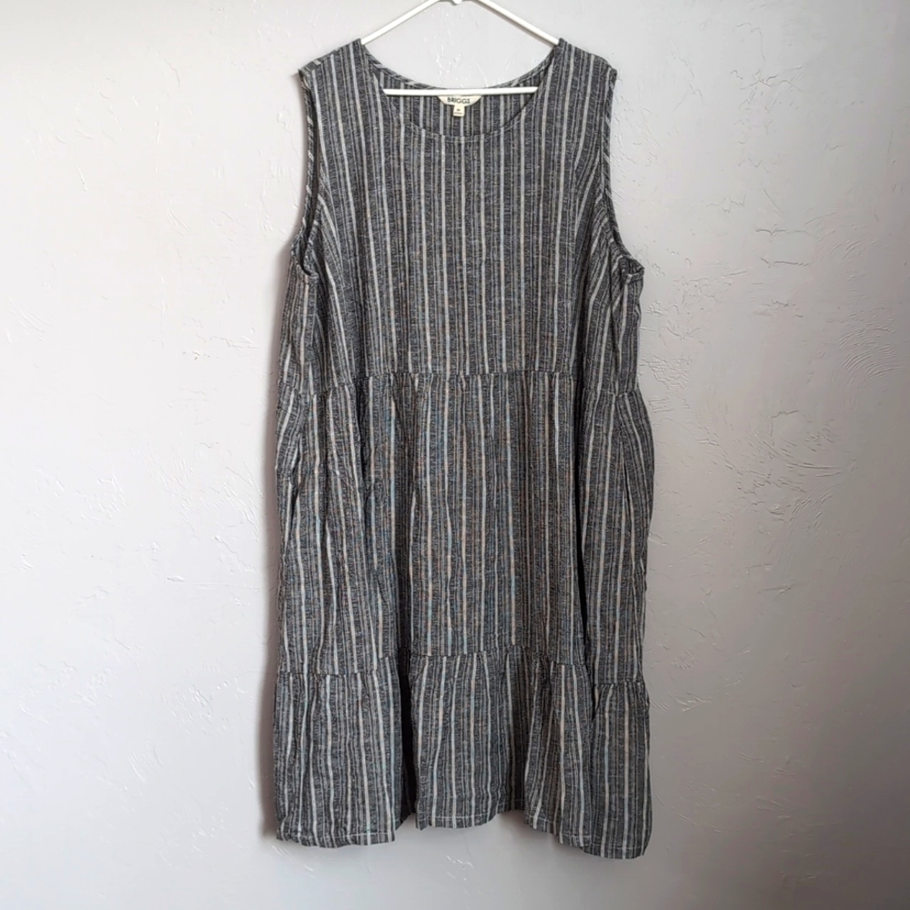Briggs Women's Linen Blend Sleeveless Gray and White Stripe Dress Size 3X